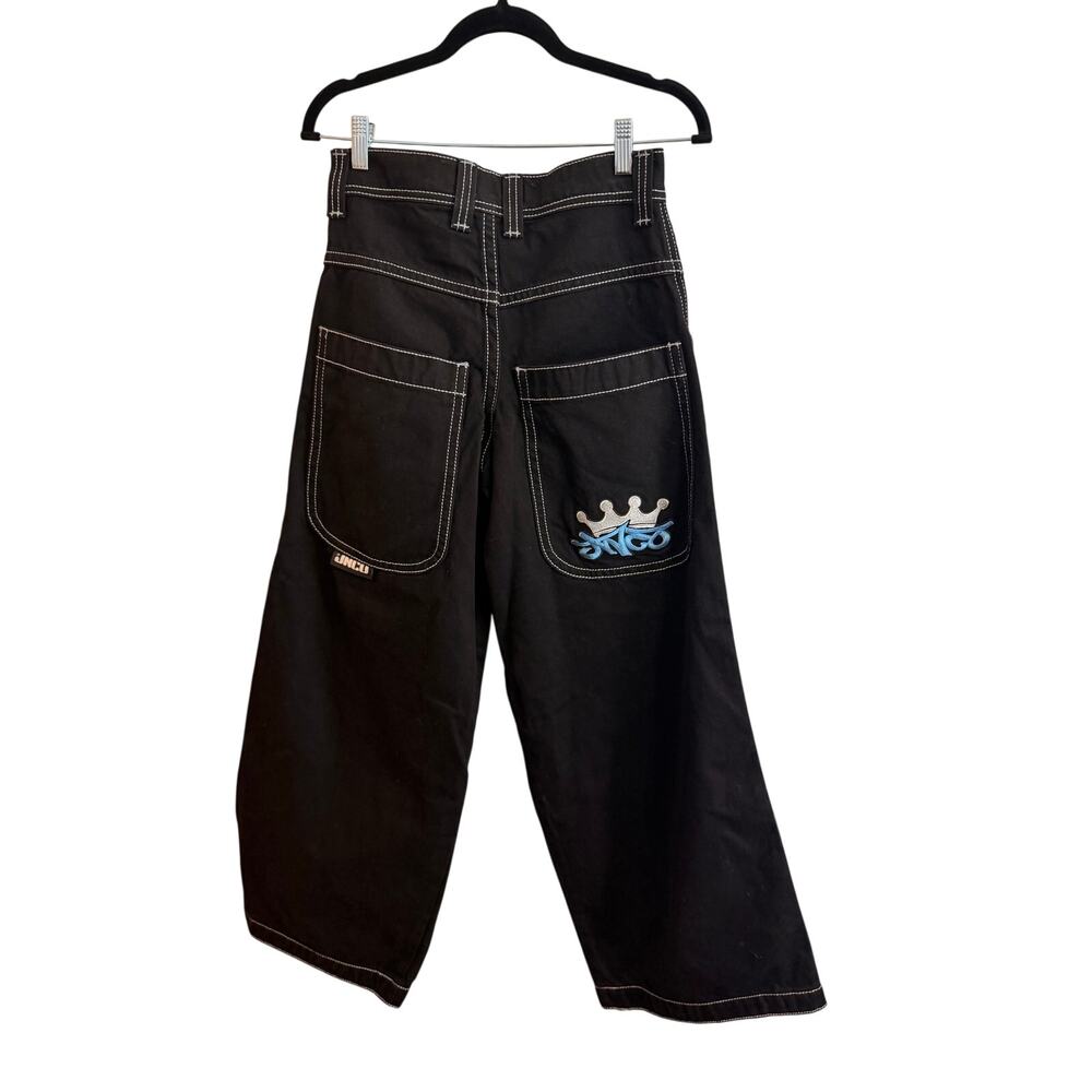 JNCO Twin Cannon Classics Metalik Crown Jeans Jet Black Sz 26x32 Baggy Skater